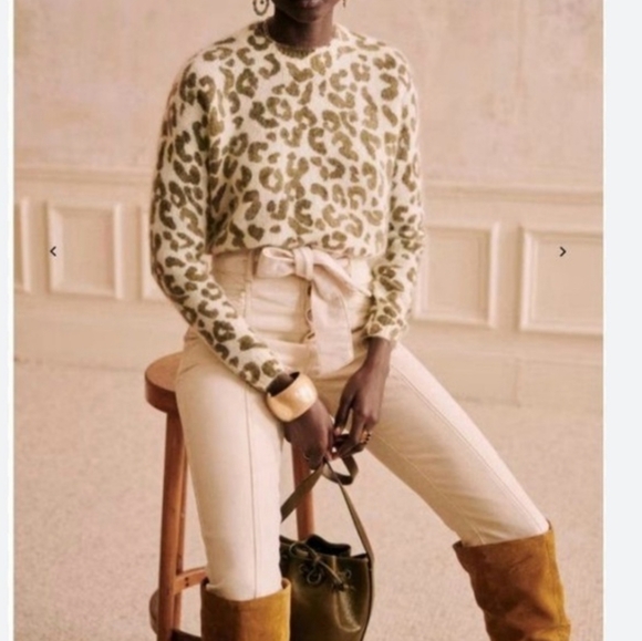 SÉZANE Indiana Leopard Print Mohair Knit Jumper Sweater Ivory Green - Picture 3 of 13